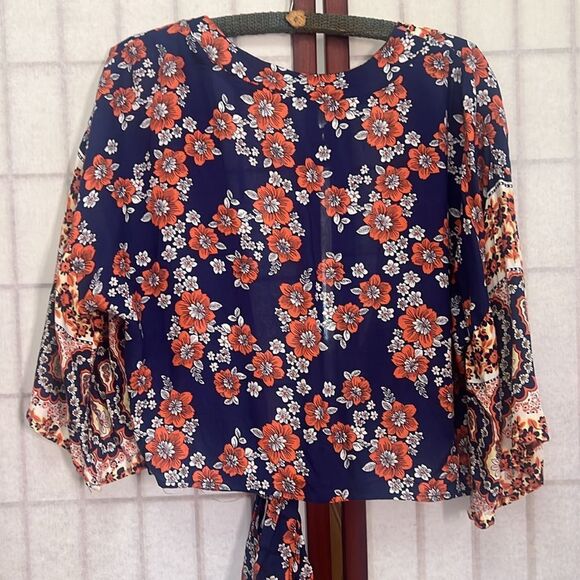 JAPNA FLORAL TIE FRONT 3/4 SLEEVES BLOUSE SIZE M - Picture 5 of 6